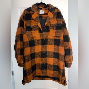 Old Navy Black and Orange Check Jacket Large